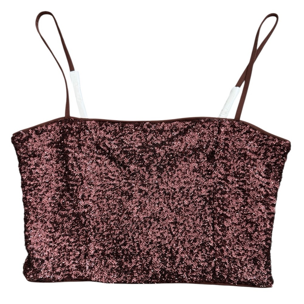 NWT Express Brown Sequin Cropped Camisole Sleeveless Top S